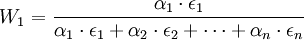 W_1=/frac{/alpha_1/cdot/epsilon_1}{/alpha_1/cdot/epsilon_1+/alpha_2/cdot/epsilon_2+/cdots+/alpha_n/cdot/epsilon_n}